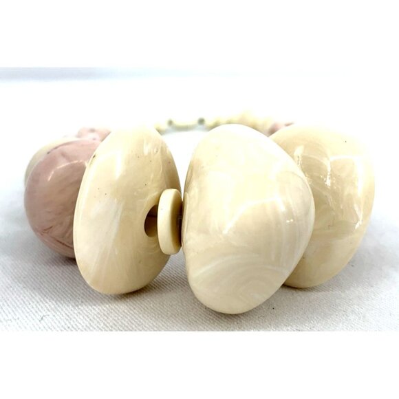 Chunky Bead Necklace 80s Pink Cream 18" Vintage Statement Vintage - Picture 3 of 6